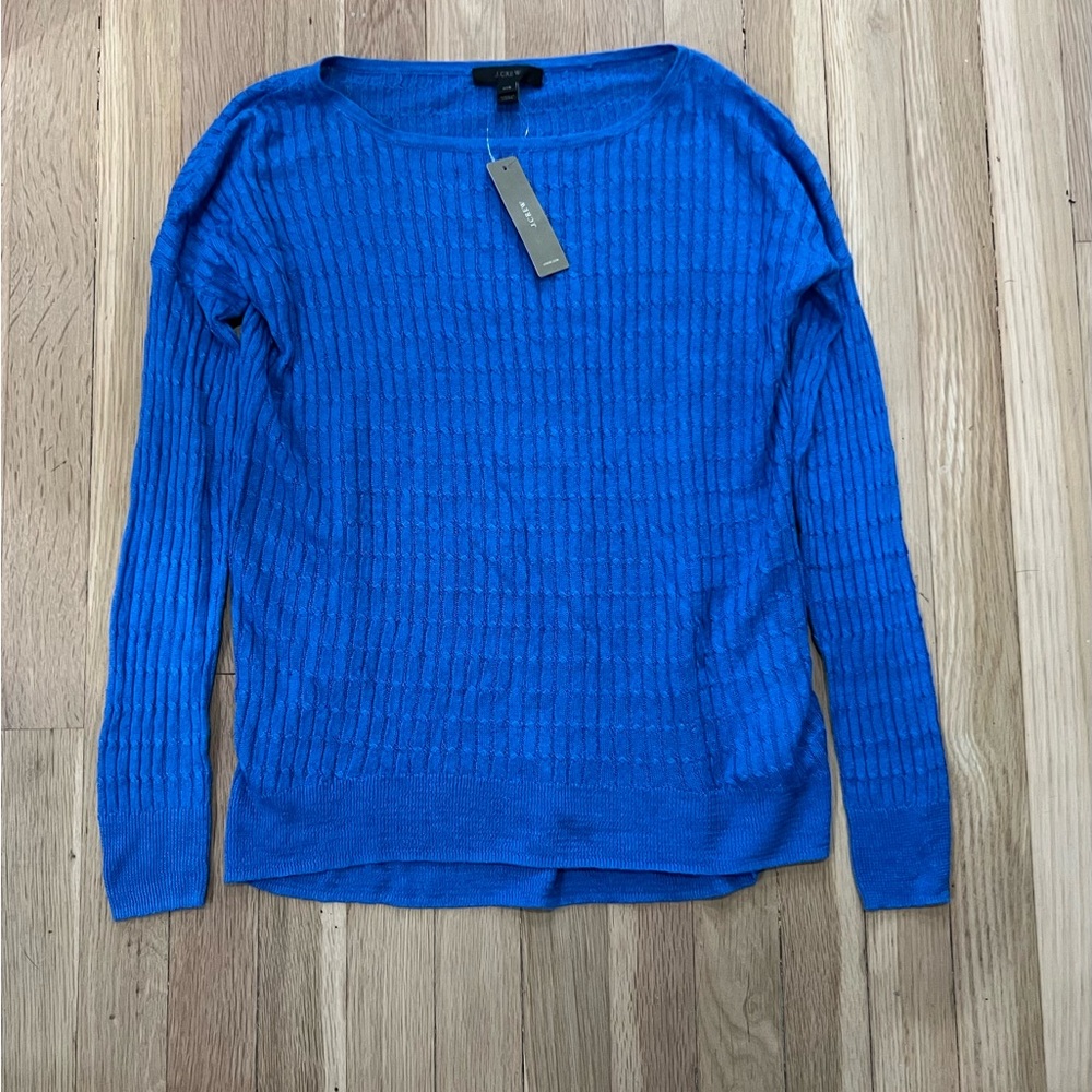 NWT J. Crew Blue Linen Cable Knit Top XXS